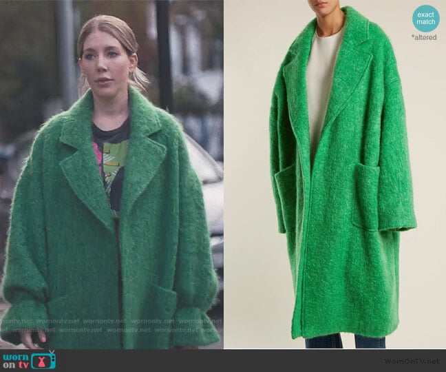 Dropped-shoulder wool-blend blanket coat by Raey worn by Katherine (Katherine Ryan) on The Duchess