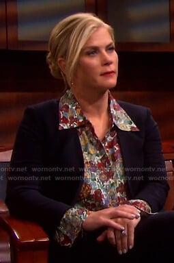 Sami’s metallic floral blouse on Days of our Lives