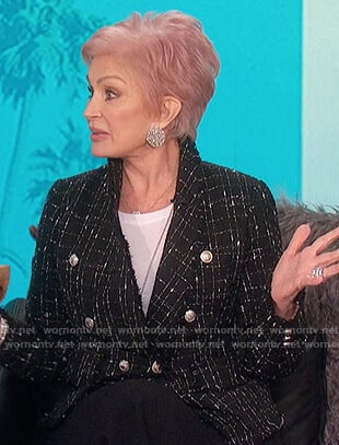 Sharon’s black tweed double breasted blazer on The Talk