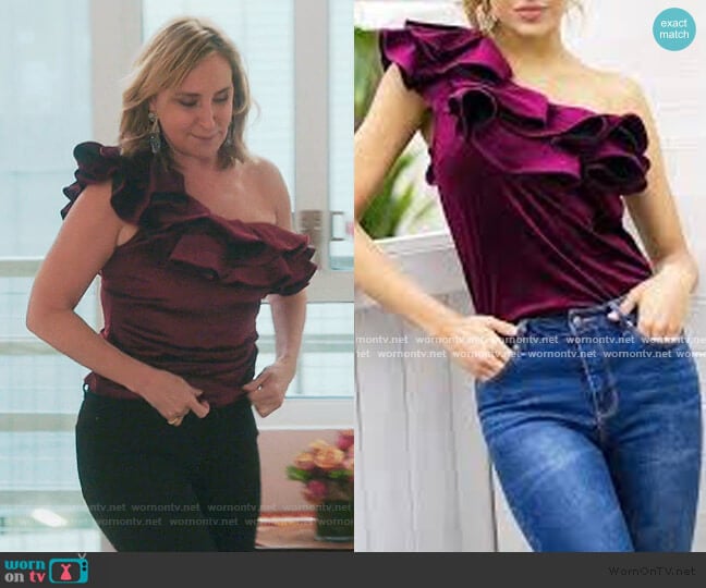 Ruffle Off Shoulder Top by Sonja worn by Sonja Morgan on The Real Housewives of New York City