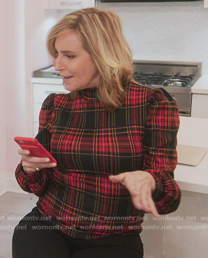 Sonja's red plaid top on The Real Housewives of New York City