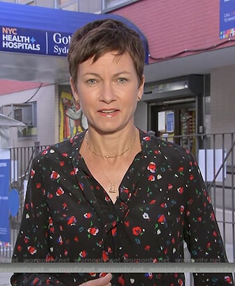 Stephanie's black floral tie neck blouse on Today