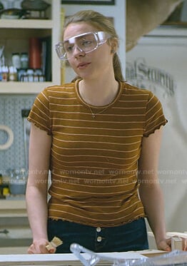 Sterling's brown striped tee on Teenage Bounty Hunters