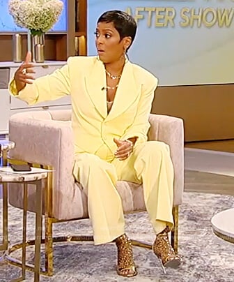 Tamron's yellow cropped blazer and pants on Tamron Hall Show