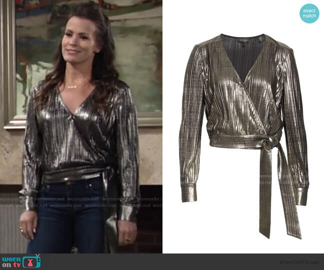 Elwiira Metallic Wrap Top by Ted Baker worn by Chelsea Lawson (Melissa Claire Egan) on The Young and the Restless