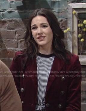 Tessa's striped tee and red velvet blazer on The Young and the Restless