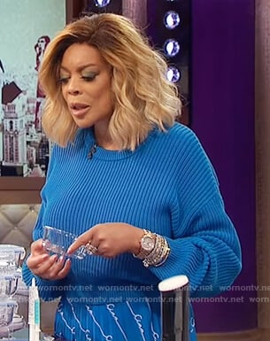 Wendy’s blue cropped sweater and skirt on The Wendy Williams Show