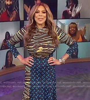 Wendy’s yellow zebra stripe top and skirt on The Wendy Williams Show