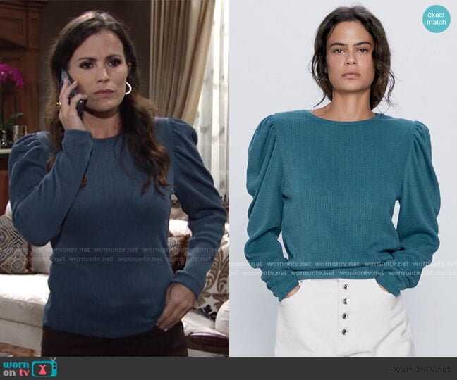 Ribbed Balloon Sleeve Top by Zara worn by Chelsea Lawson (Melissa Claire Egan) on The Young and the Restless