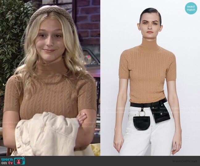 Textured Weave Sweater with Pearl Button by Zara worn by Faith Newman (Alyvia Alyn Lind) on The Young and the Restless