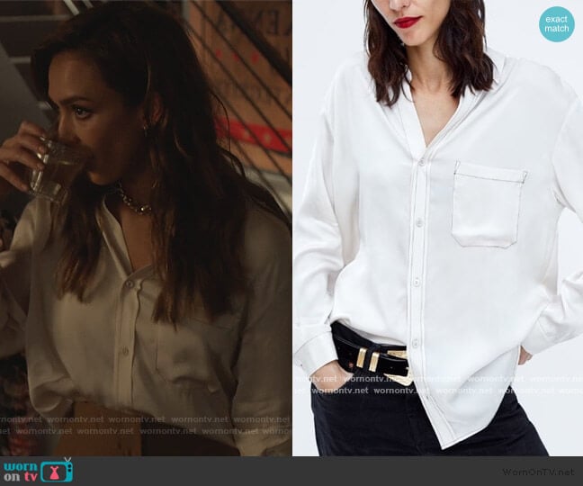 Contrasting Stitch Blouse by Zara worn by Nancy McKenna (Jessica Alba) on LA's Finest