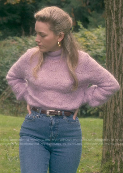 Dani's lilac pointelle sweater on The Haunting of Bly Manor