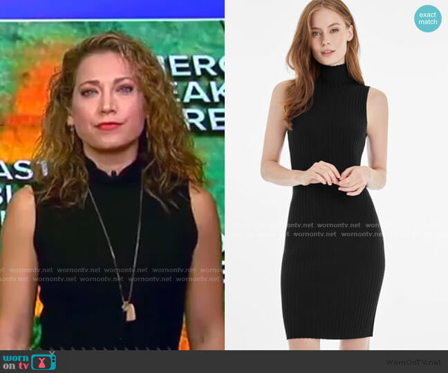 Ribbed Mock Neck Dress by 525 America worn by Ginger Zee on Good Morning America