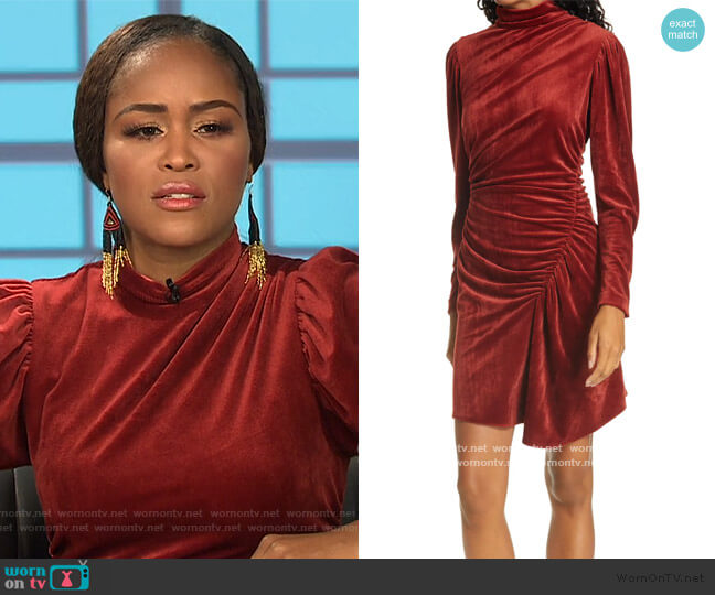 Marcel Long Sleeve Ruched Velvet Minidress by A.L.C. worn by Eve on The Talk