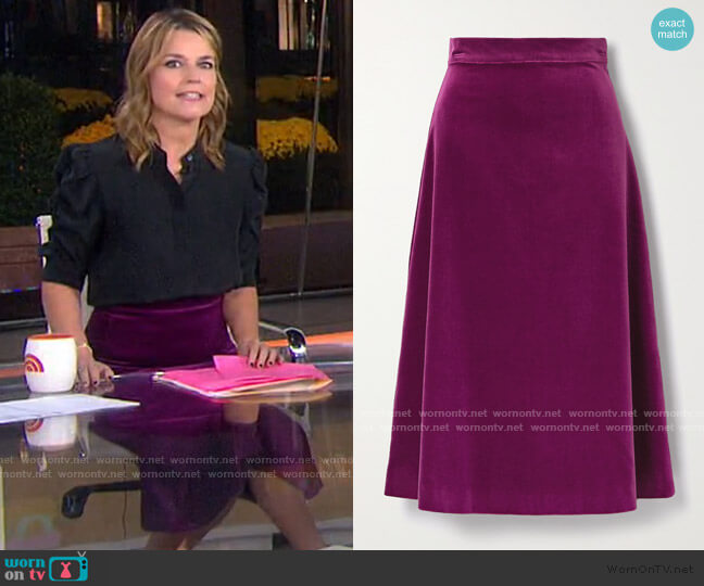 WornOnTV: Savannah’s black blouse and purple velvet skirt on Today ...