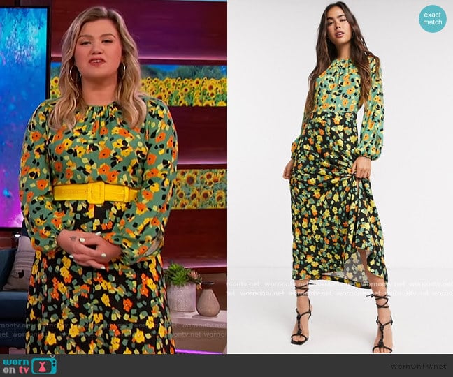 Closet London print midi dress in contrast floral by ASOS worn by Kelly Clarkson on The Kelly Clarkson Show