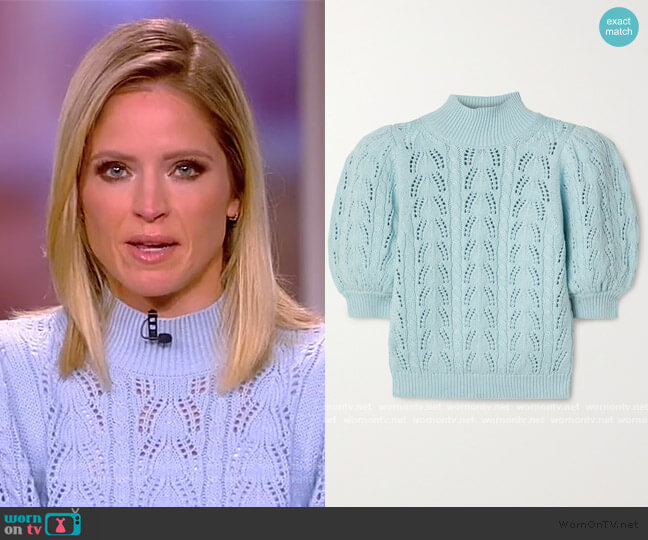 WornOnTV: Sara’s blue pointelle puff sweater on The View | Sara Haines ...