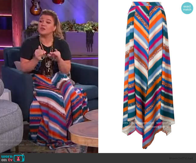 Aquarius striped skirt by Altuzarra worn by Kelly Clarkson on The Kelly Clarkson Show