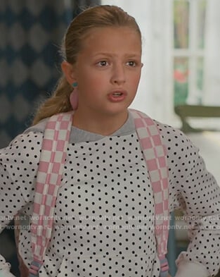 Anna’s white polka dot hoodie on American Housewife