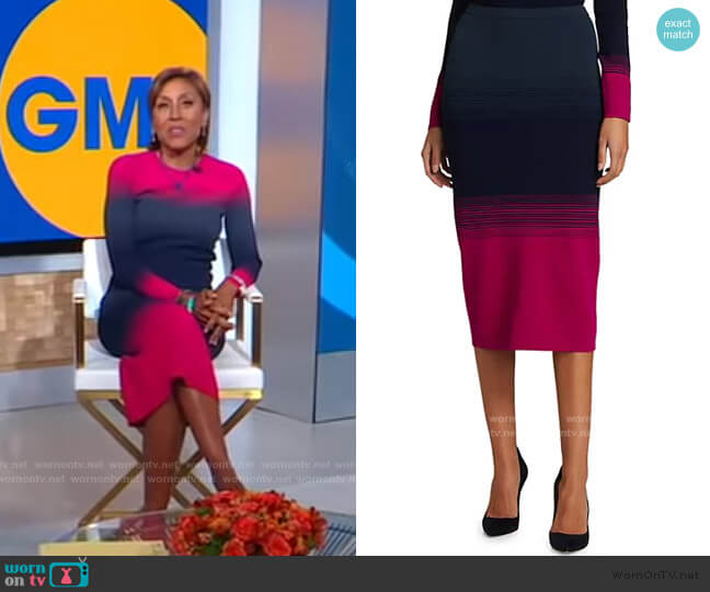 Aria Ombre Knit Pencil Skirt by Tanya Taylor worn by Robin Roberts on Good Morning America