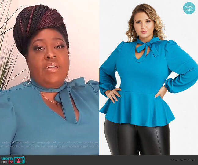 Puff Sleeve Peplum Top by Ashley Stewart worn by Loni Love on The Real