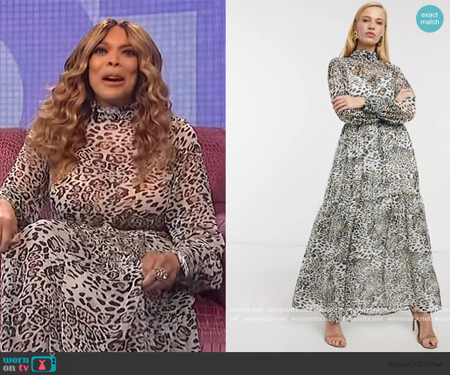 High Neck Tiered Maxi Dress in leopard print by ASOS worn by Wendy Williams  on The Wendy Williams Show