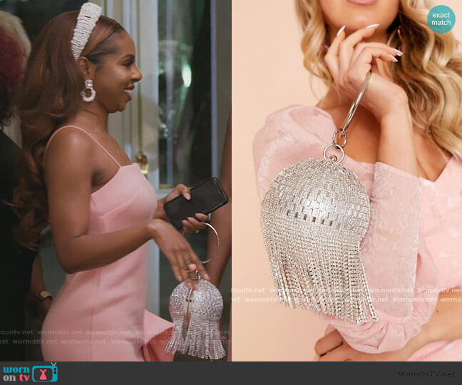 Luxe rhinestone fringe sphere bag by ASOS worn by Candiace Dillard Bassett on The Real Housewives of Potomac