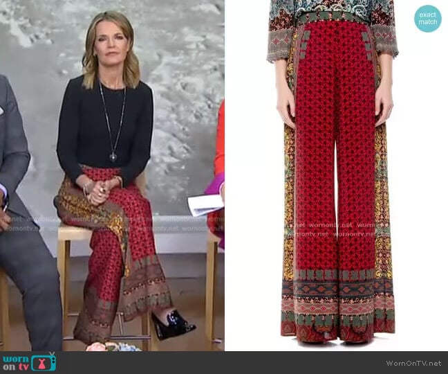 Athena Pattern Mix Wide Leg Pants by Alice + Olivia worn by Savannah Guthrie on Today