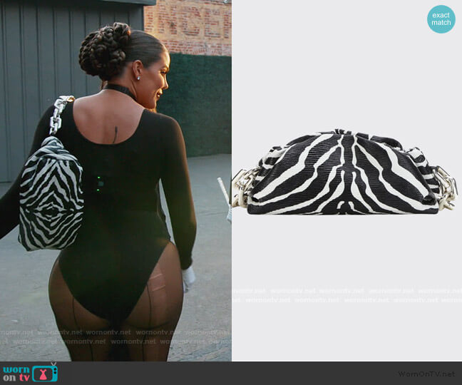 The Pouch Medium Zebra-Print Clutch by Bottega Veneta worn by Khloe Kardashian  on Keeping Up with the Kardashians