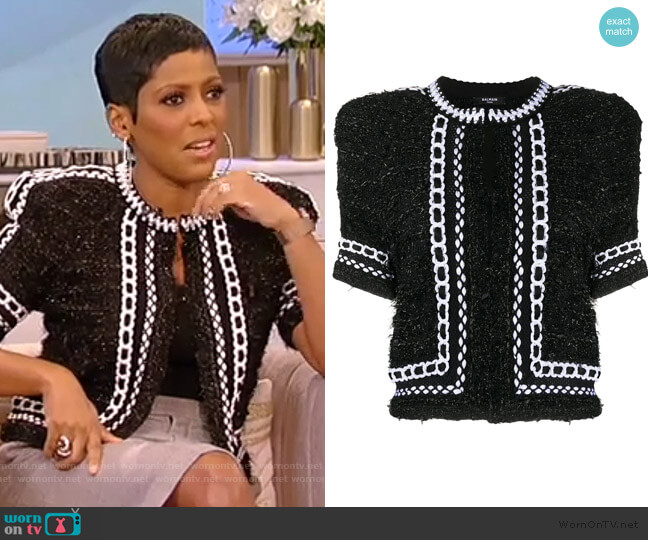 Cropped Tweed Mesh Jacket by Balmain worn by Tamron Hall on Tamron Hall Show