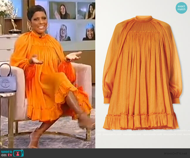 Cutout crinkled silk crepe de chine mini dress by Carolina Herrera worn by Tamron Hall on Tamron Hall Show