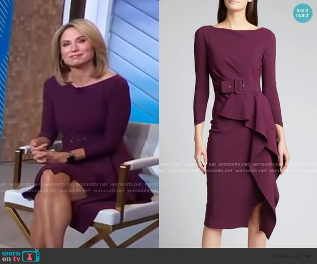 WornOnTV: Amy’s purple belted ruffle dress on Good Morning America ...