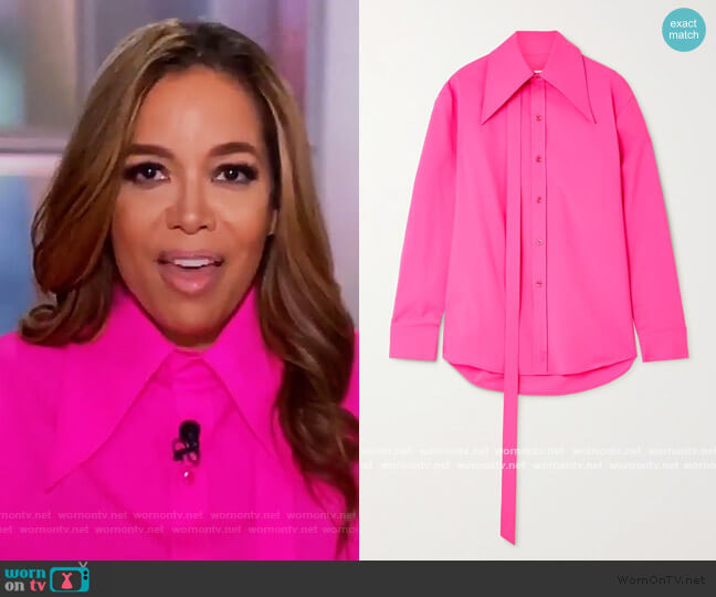Tie-detailed neon wool-blend shirt by Christopher John Rogers worn by Sunny Hostin  on The View