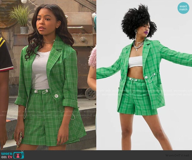 Soft Check Blazer and shorts with Bungee Cords by Collusion worn by Nia Baxter (Navia Robinson) on Ravens Home