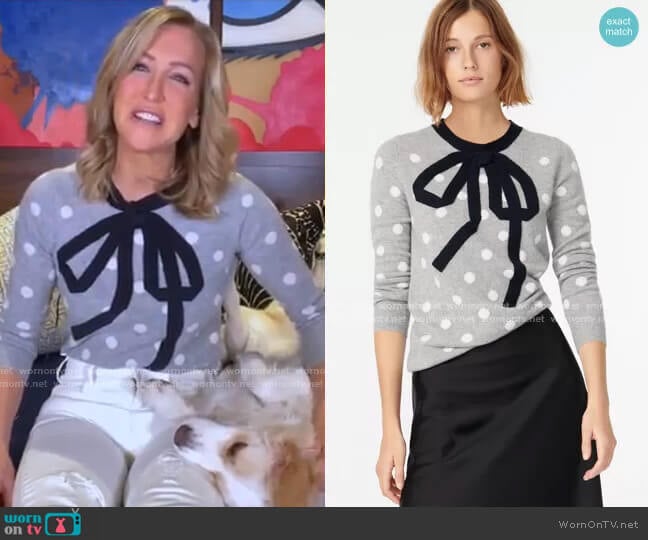 Cashmere Crewneck Sweater with Bow by J. Crew worn by Lara Spencer on Good Morning America