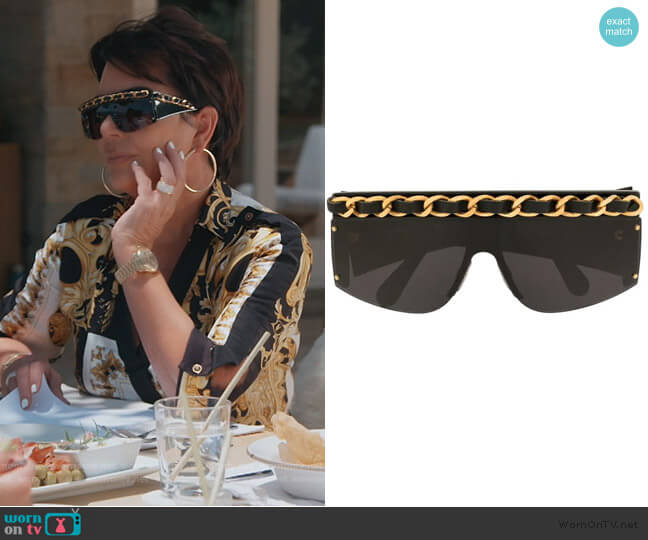 chain embellished sunglasses by Chanel worn by Kris Jenner  on Keeping Up with the Kardashians