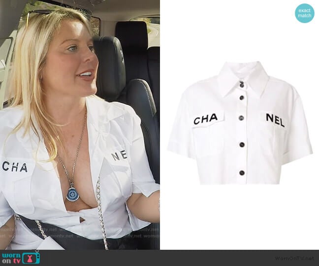 Cropped Logo Shirt by Chanel worn by Elizabeth Lyn Vargas on The Real Housewives of Orange County