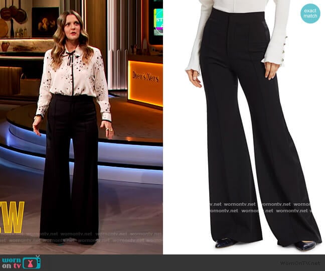 High Waist Flared Wool Pants by Chloe worn by Drew Barrymore on The Drew Barrymore Show