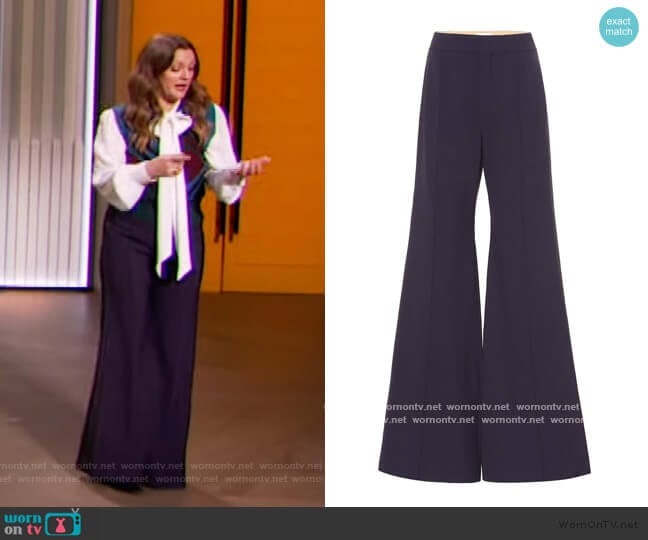 Stretch-wool high-rise flared pants by Chloe worn by Drew Barrymore on The Drew Barrymore Show