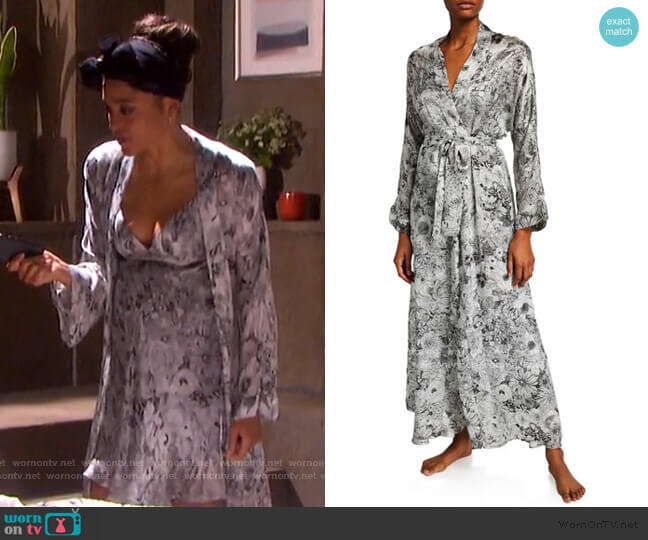 Arabella Floral-Print Long Robe by Christine Lingerie worn by Lani Price (Sal Stowers) on Days of our Lives