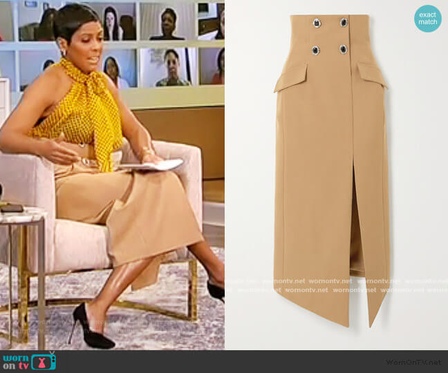 Embellished wool-twill midi skirt by David Koma worn by Tamron Hall on Tamron Hall Show