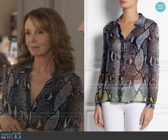 WornOnTV: Sylvie’s snake print blouse on Emily in Paris | Philippine