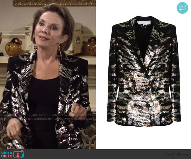 Sartorial Jacket by Elisabetta Franchi worn by Gloria Abbott Bardwell (Judith Chapman) on The Young and the Restless