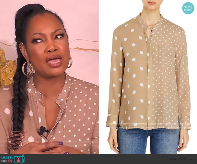 Nina Sheer Mixed-Dot Blouse by Elie Tahari worn by Garcelle Beauvais on The Real