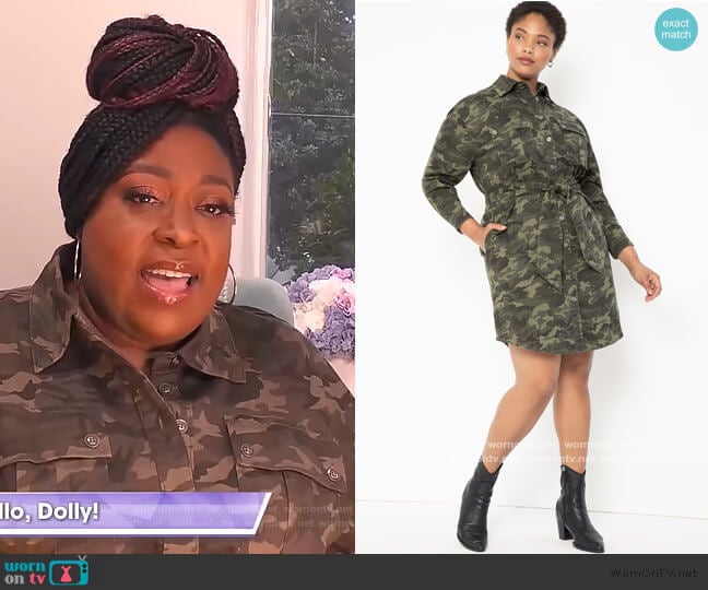 Belted Camo Dress by Eloquii worn by Loni Love on The Real