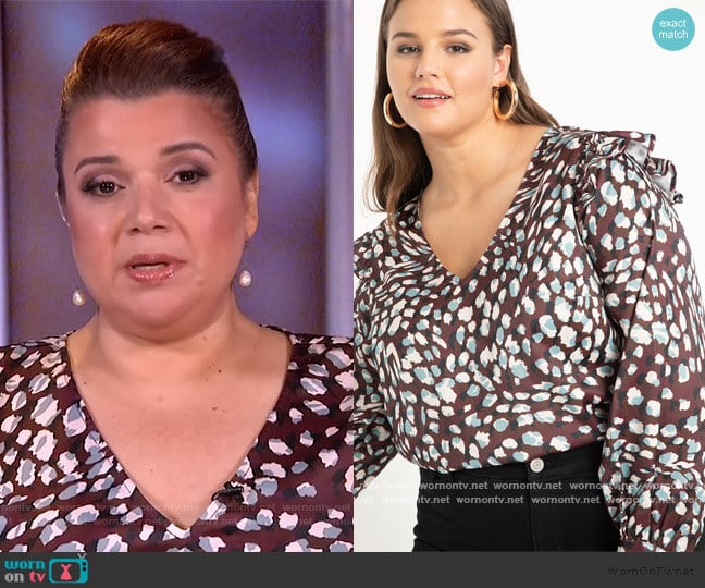 Ruffle V-Neck Blouse by Eloquii worn by Ana Navarro on The View