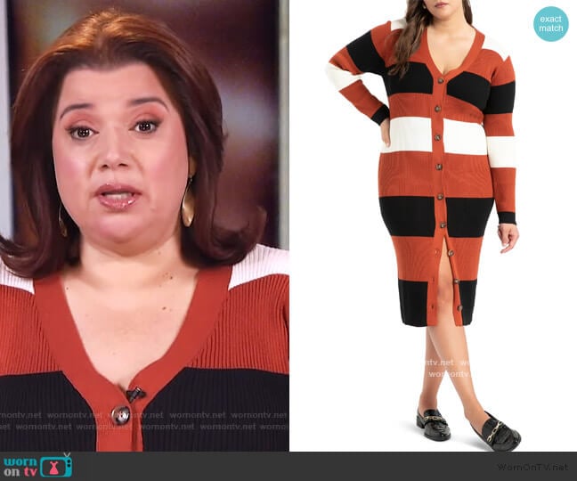 Stripe Cardigan Long Sleeve Sweater Dress Eloquii worn by Ana Navarro on The View