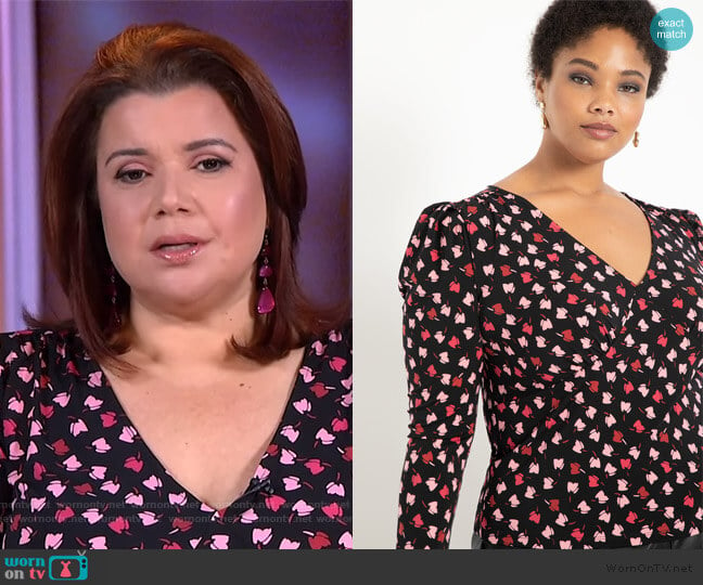 V-Neck Top with Pleated Sleeve by Eloquii worn by Ana Navarro on The View