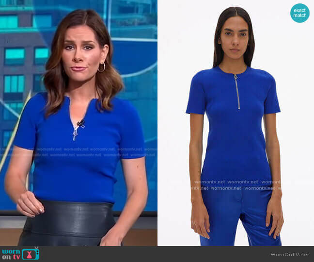 Essential Zip Tee by Helmut Lang worn by Rebecca Jarvis on Good Morning America