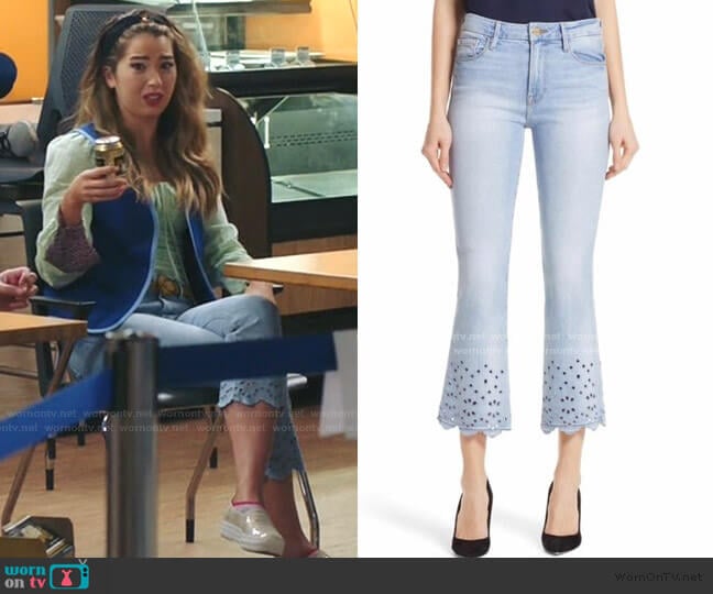 Le Crop Eyelet Hem Mini Boot Jeans by Frame  worn by Cheyenne (Nichole Bloom) on Superstore